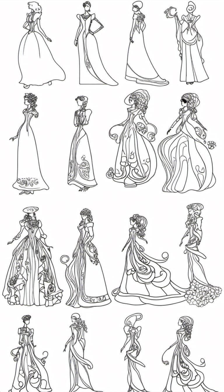 Woman in Geometric Dress, Art Nouveau Style