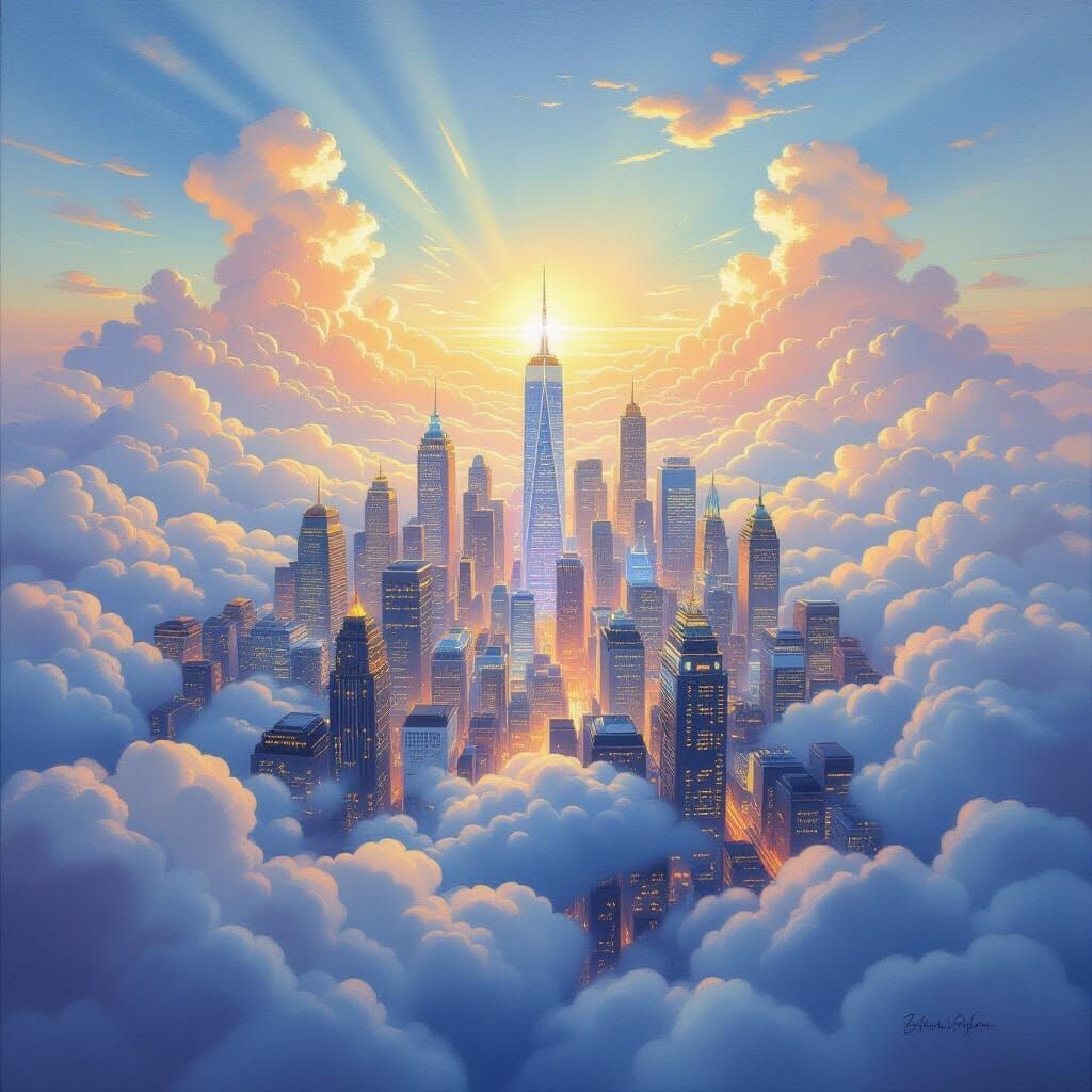 Luminous City in the Clouds Oil Painting