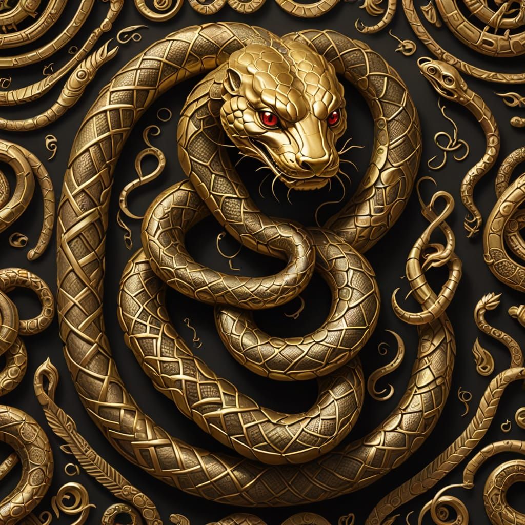 Ancient Symbols Adorned by a Golden Serpent