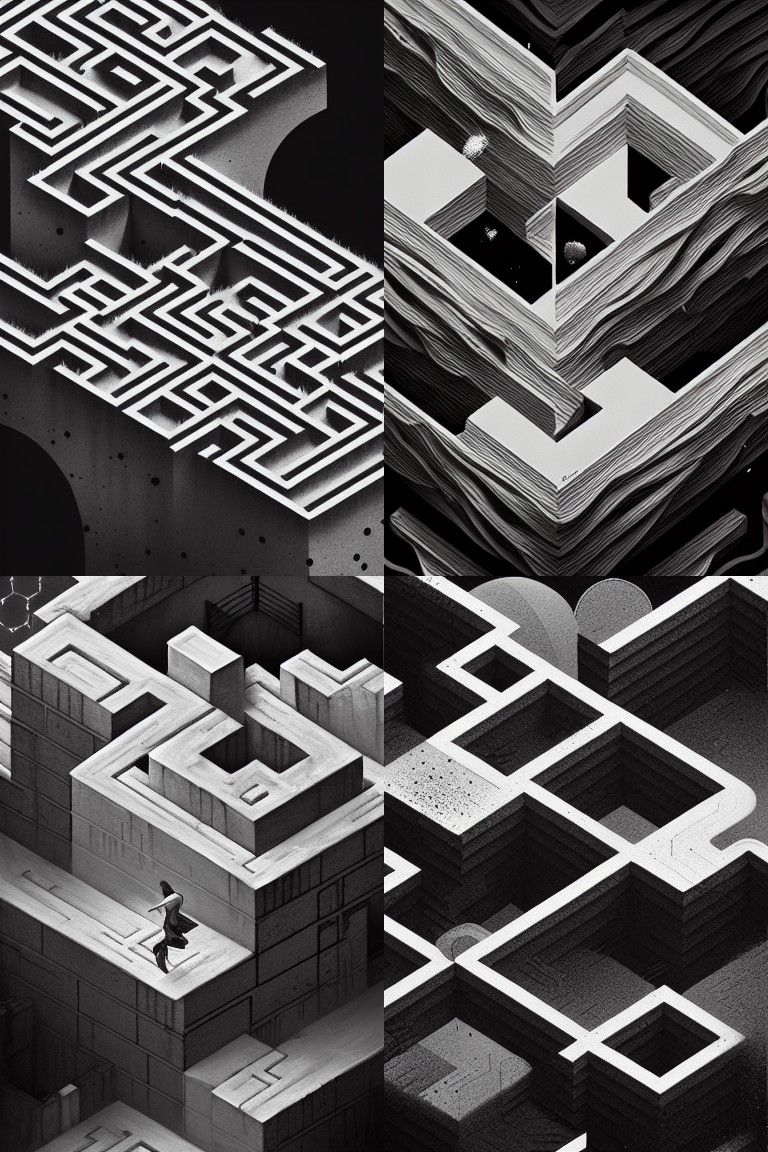 Isometric Labyrinth in Black and White