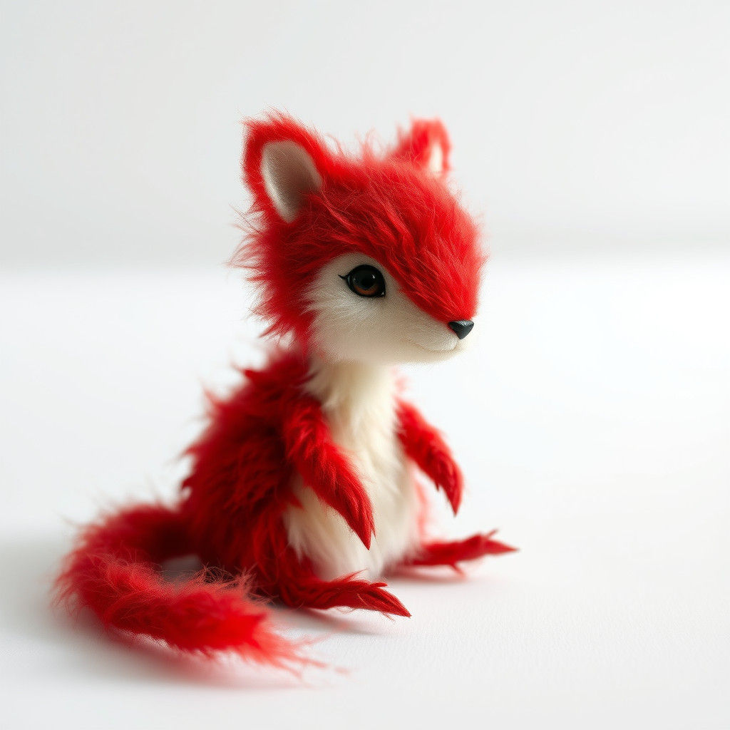 Crimson Cotton Creature in Minimalist Room