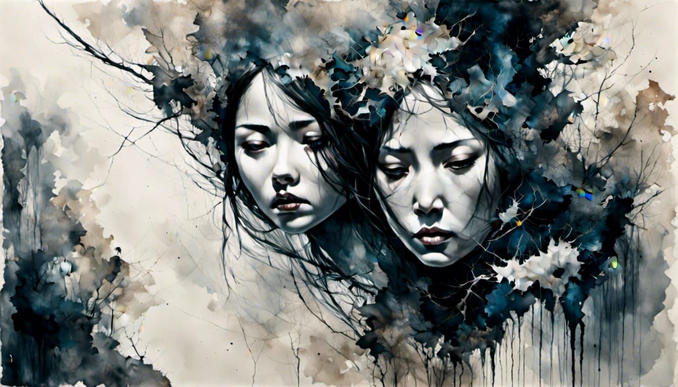 Elegant Yuki Onna in Ink Wash Style