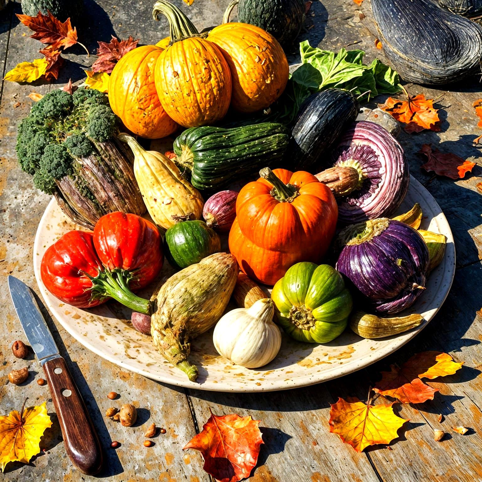Monstrous Autumn Vegetables on Plate, Abstract Expressionist...