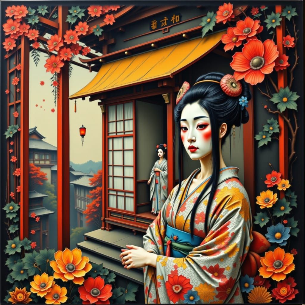 Lovely Geisha in Ancient Temple