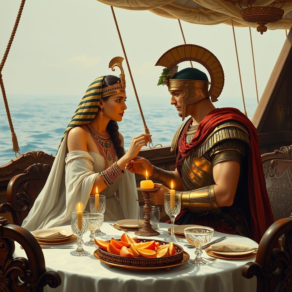 Egyptian Queen Feeds Roman Soldier Husband Fruit at Candleli...