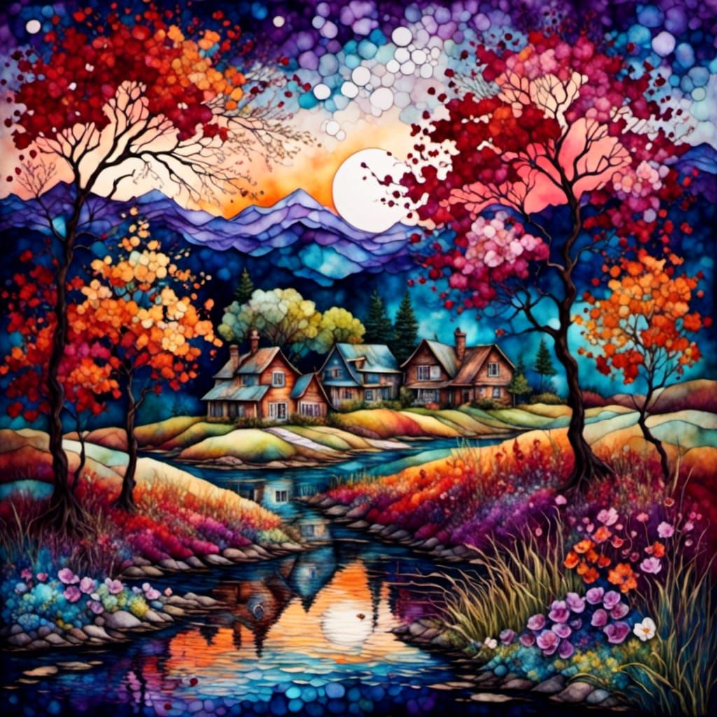 Quilted Colorful Landscape in Textile Art Style
