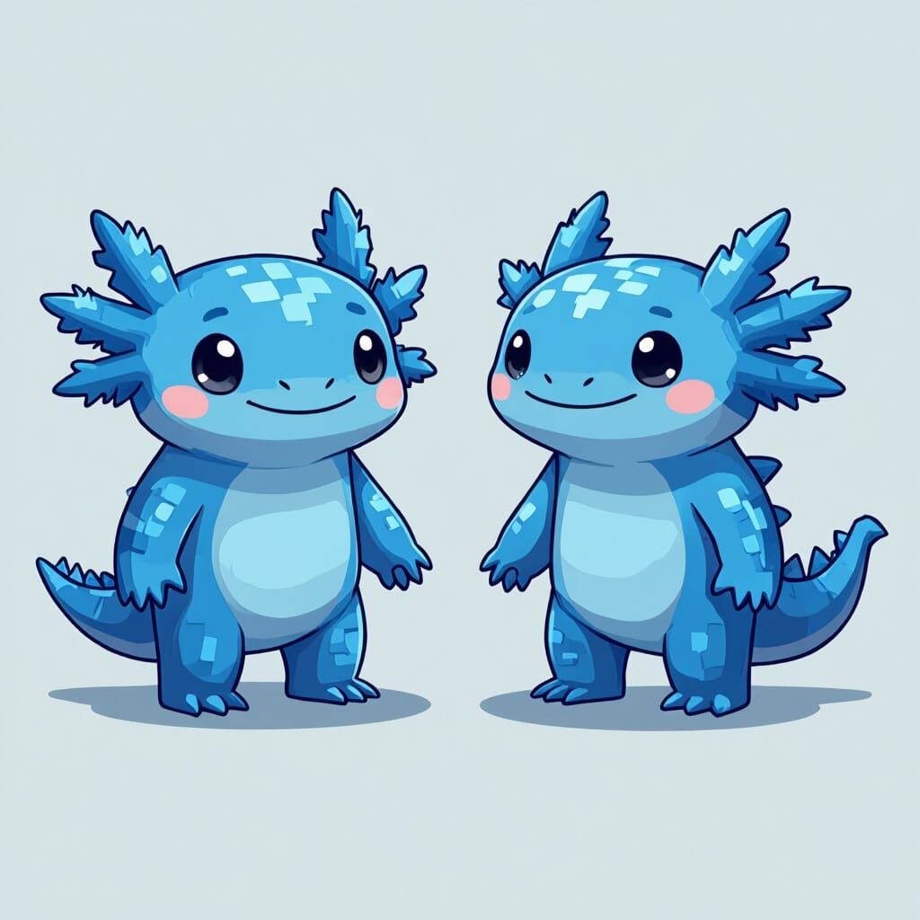 Cute Cerulean and Baby Blue Axolotl Minecraft Avatar