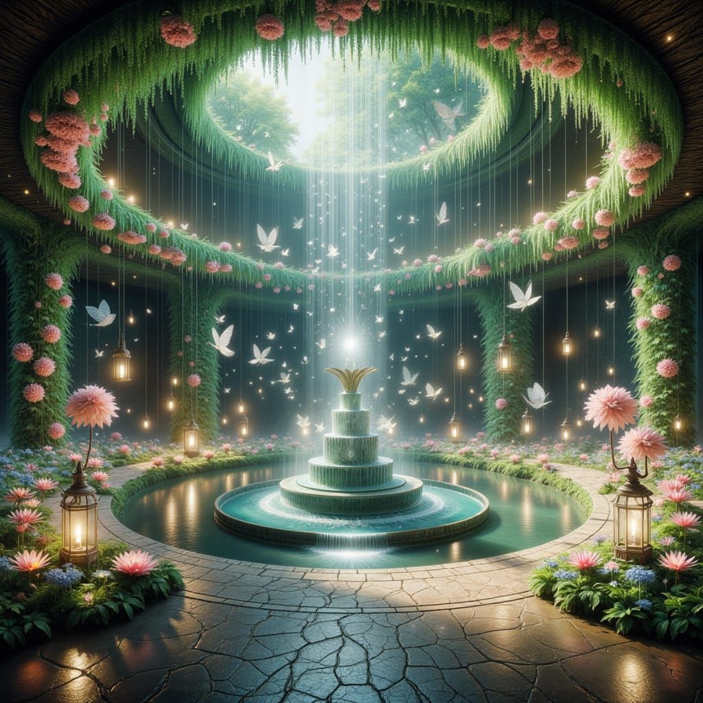 Luminous Aviary with Trained Birds, Vivid Wash Style