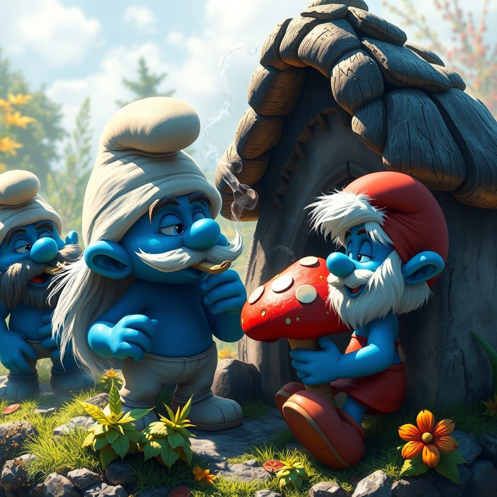 Smurfs in a Sunny Daydream, Vibrant Hyperrealism