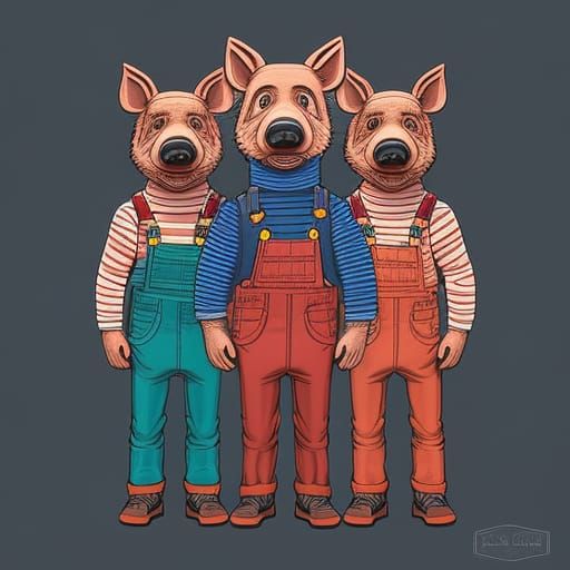 Anthropomorphic Pigs in Dungarees Comic Art