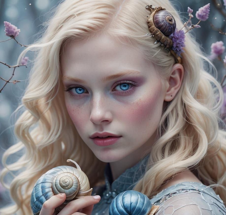 Albino Model with Giant Snail in 3D Art