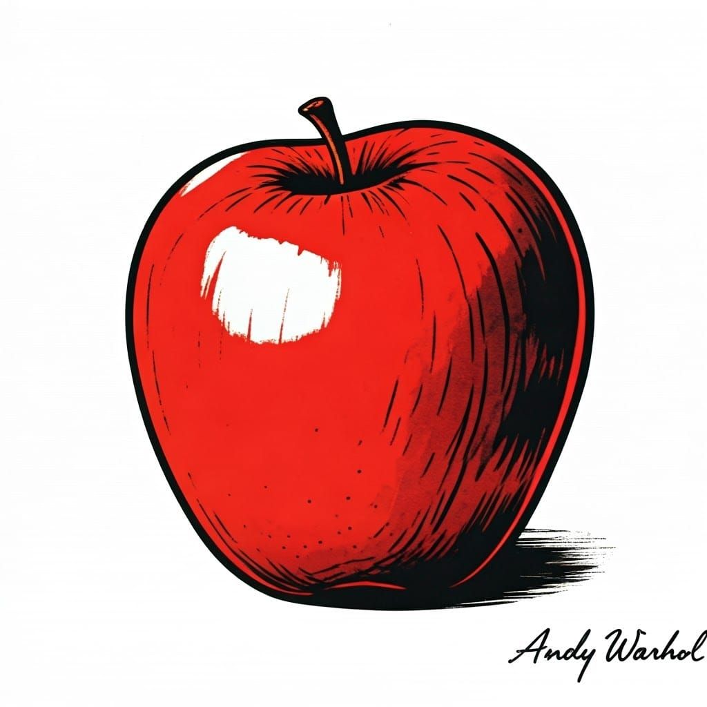 Red Apple Pop Art in Lichtenstein and Hockney Style