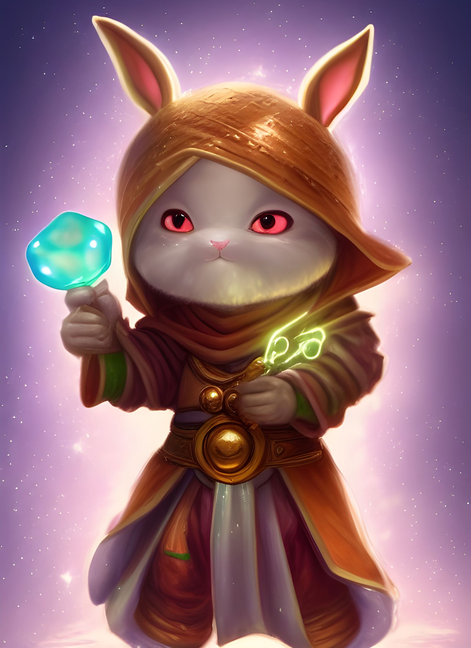 Chibi Rabbit Monk with Candy Weapon