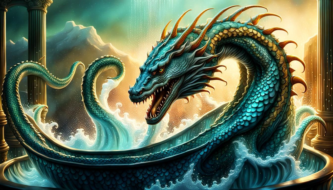 Sea Serpent Emerges from Bathtub: Fantasy Concept Art