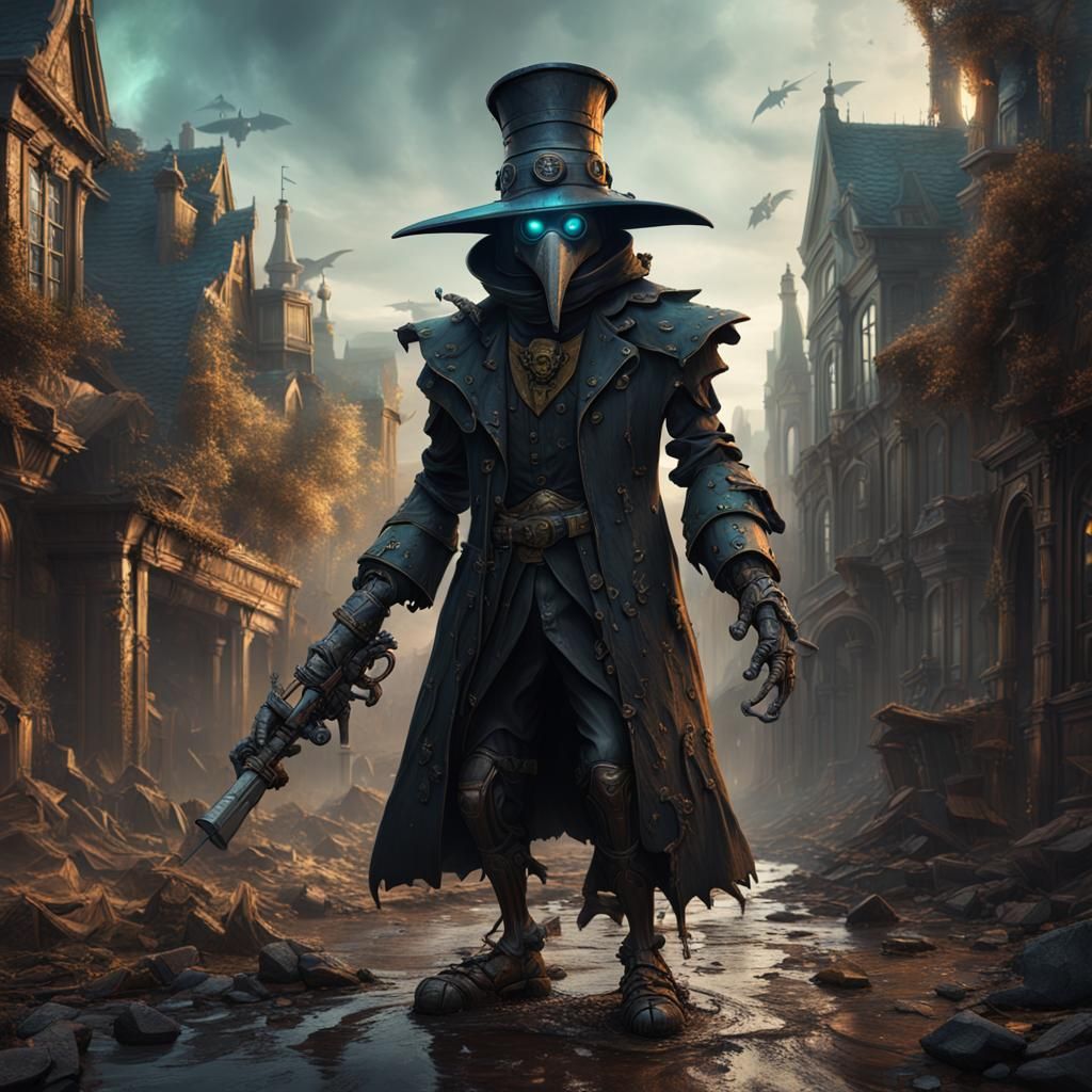 Plague Doctor Robot in Detailed Matte Painting