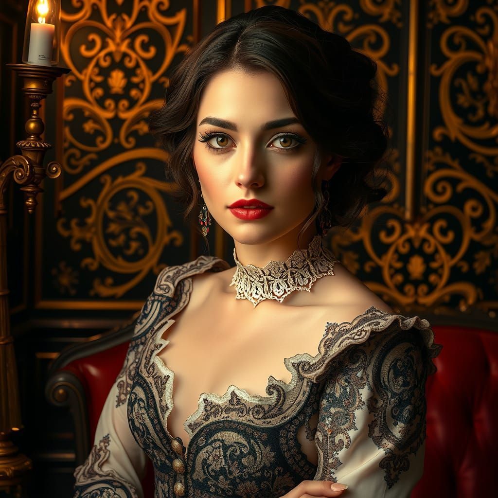 Elegant Woman in Lavish Boudoir, à la Ingres and Renoir