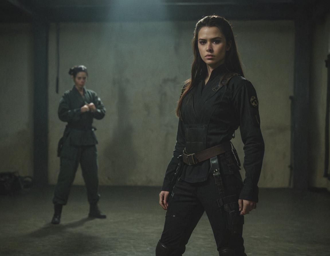 Cinematic Paramilitary Woman in Training Facility