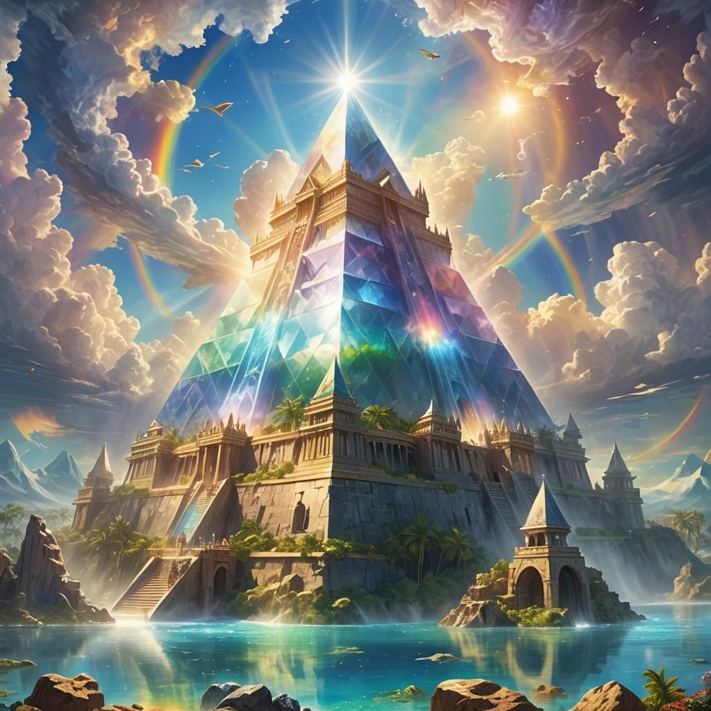Atlantis Crystal Pyramid Castle with Rainbow Light