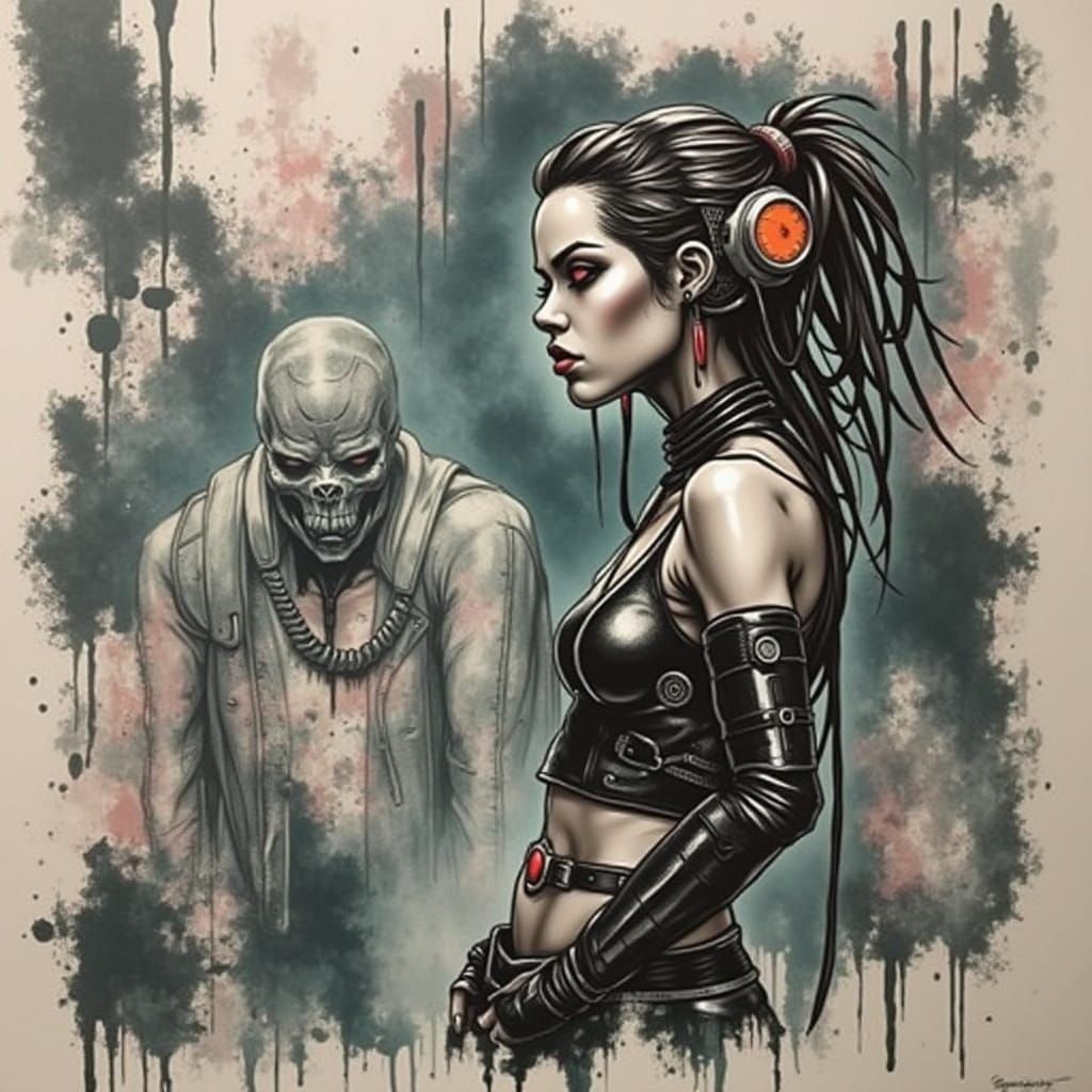 Cyberpunk Musician in Fog with Heavy Eyeshadow