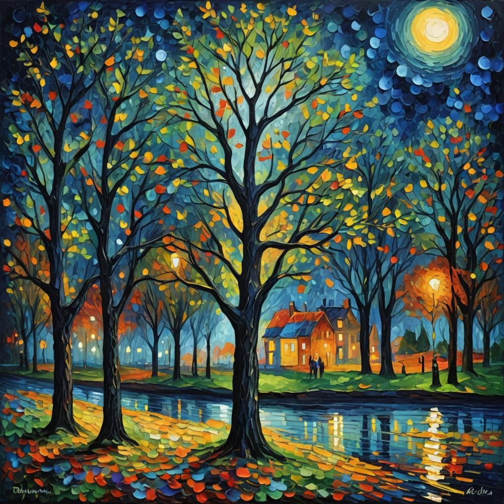 Midnight: Expressionist Oil Painting in Impasto Style