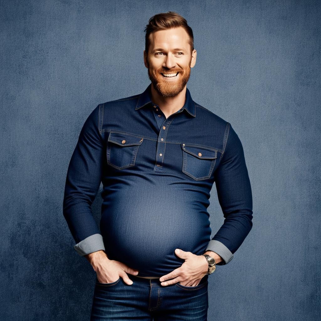 Handsome Pregnant Man Showing Baby Bump