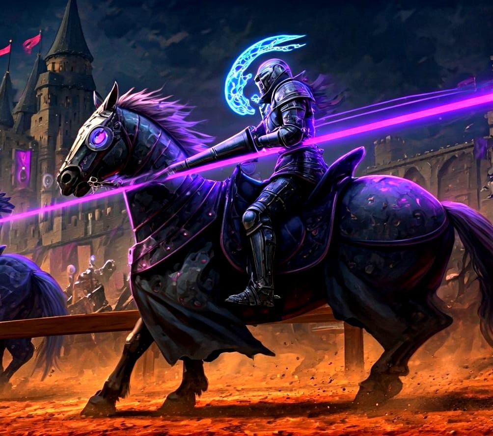 Cybernetic Knights Jousting Tournament in a Digital Painting