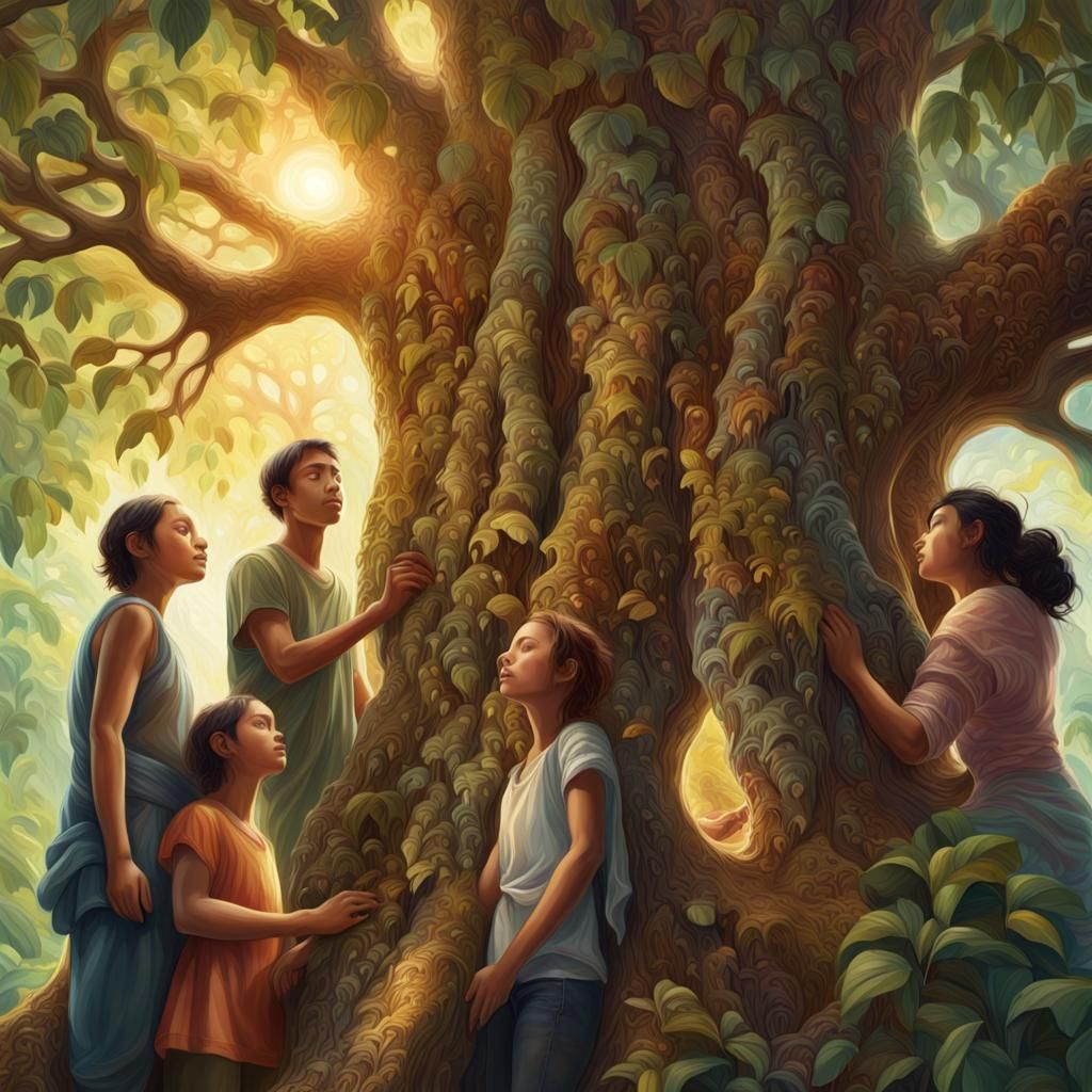 Hyper-Realistic Forest Gathering in Fauvist Style