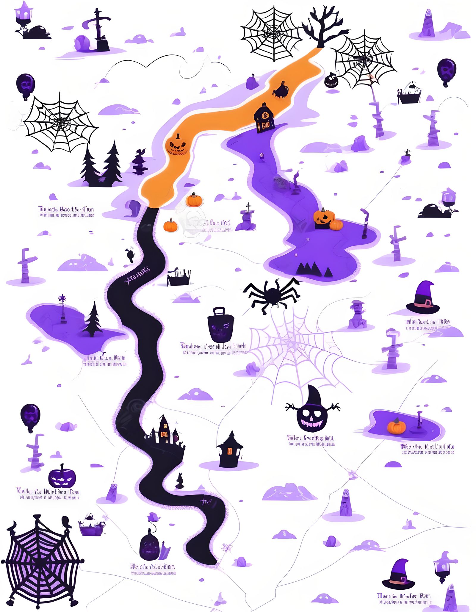 Dark Halloween Treasure Map in Purple and Black