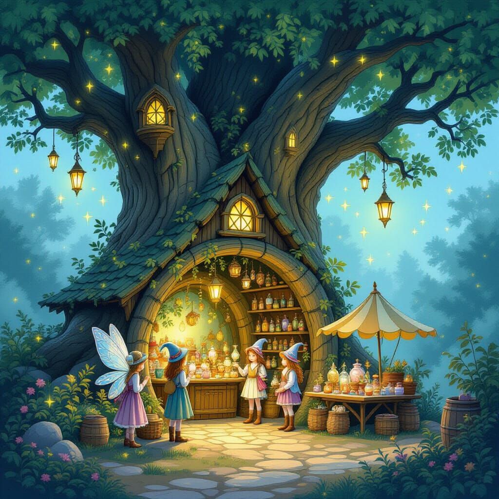 Enchanted Fairy Market in Ancient Tree Hollow
