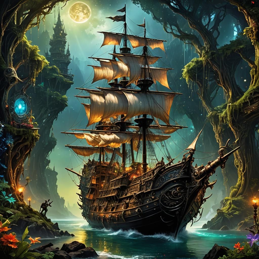 Enchanted Fairy Pirate Ship in Detailed Matte Painting
