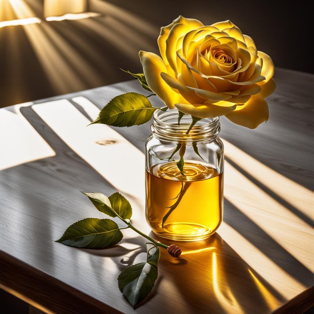 Yellow Rose, Honey, and Sunbeam in Hyperrealistic Style