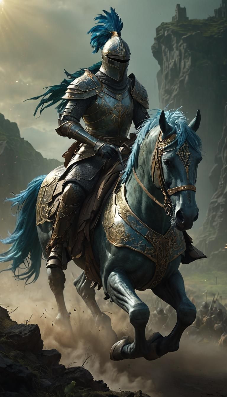 Knight on Mythical Creature, Dark Fantasy Oil Painting