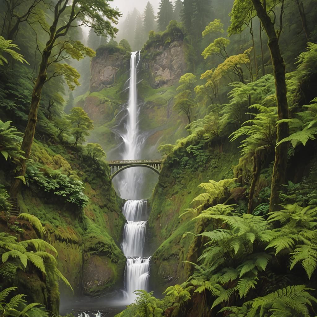 Majestic Multnomah Falls in Lush Oregon Forest