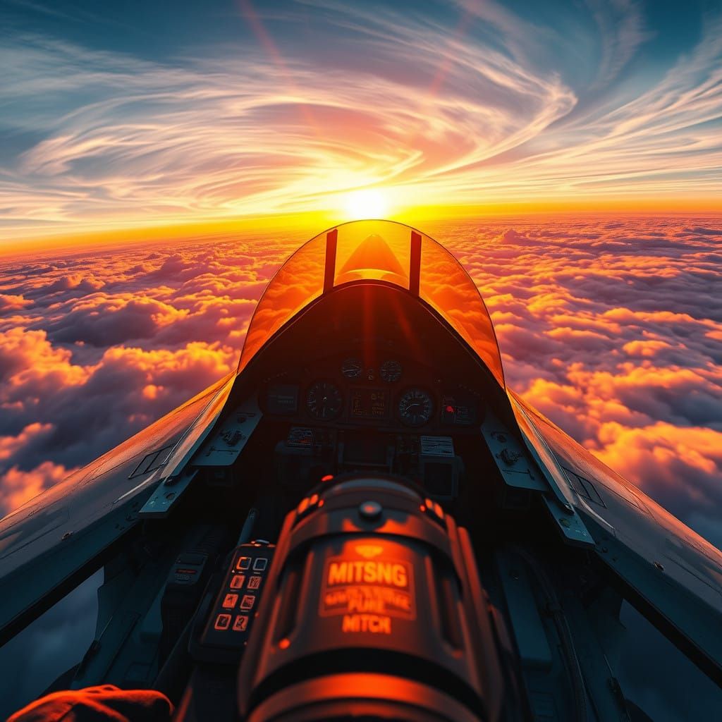 Mig 29 Pilot Soars Towards Sunrise in Futuristic, Photoreali...