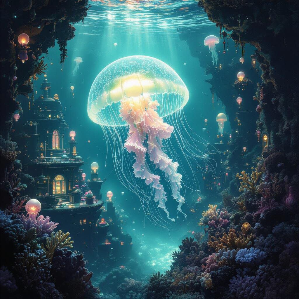 Bioluminescent Jellyfish Illuminates Alien Underwater City