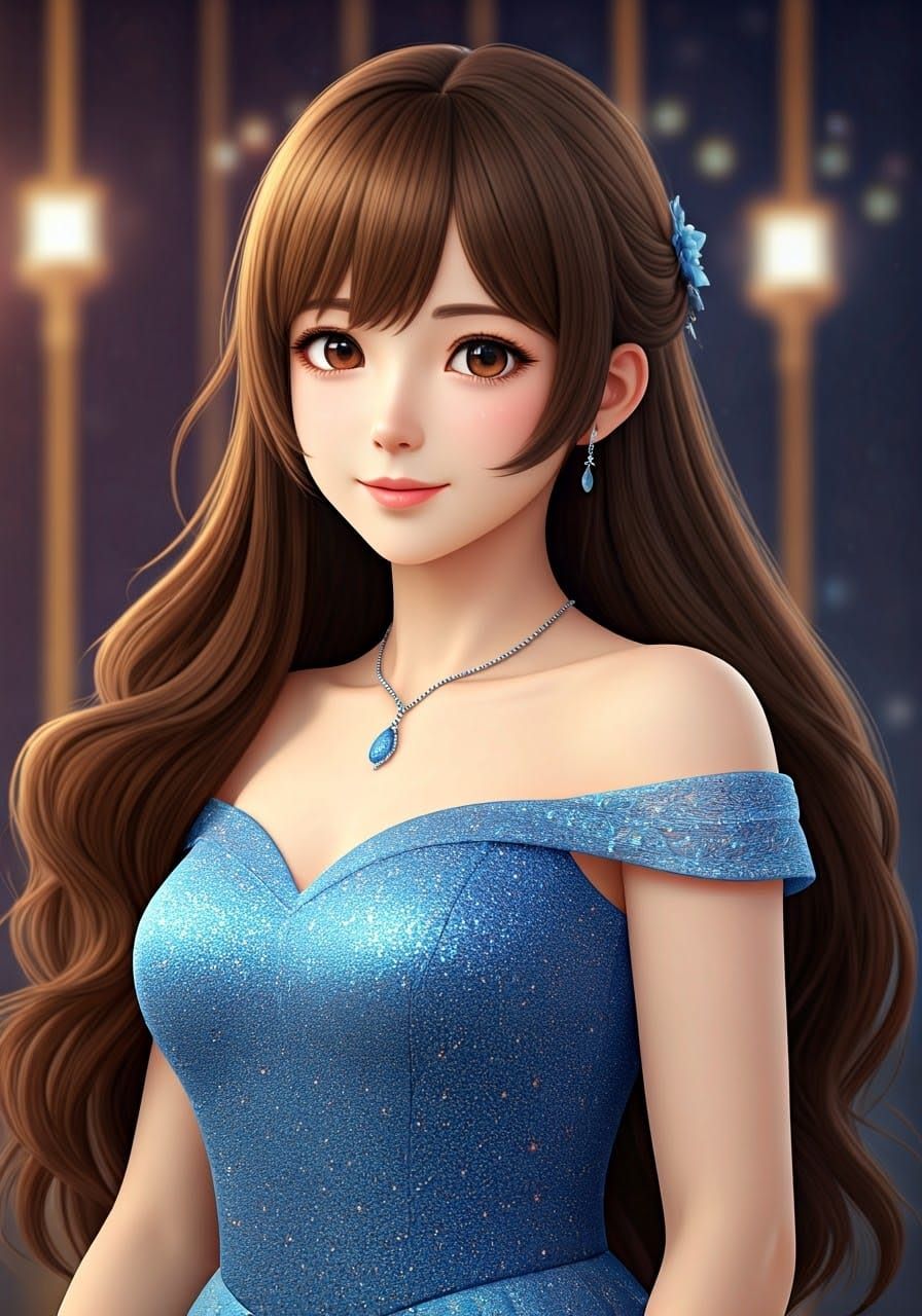 Anime Girl in Blue Dress at Prom