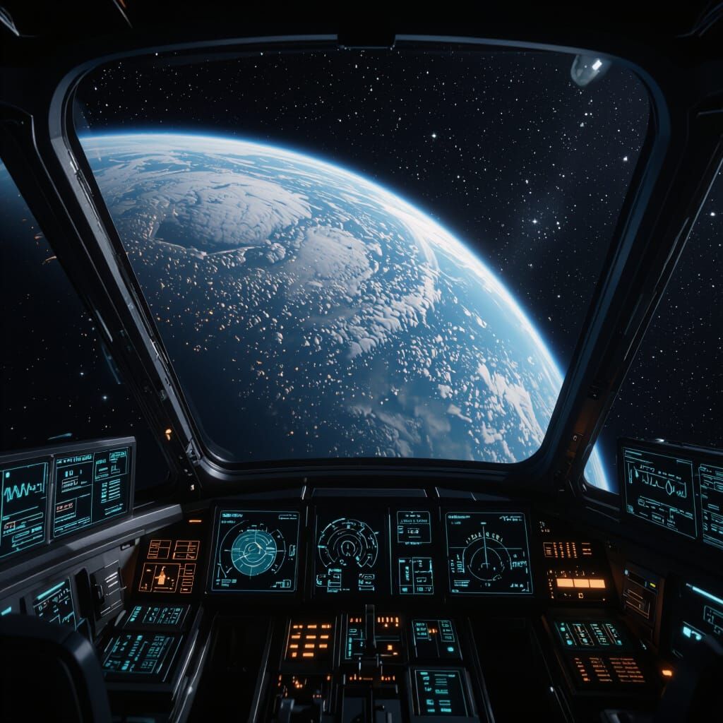 Spaceship View: Earth from Cockpit Window