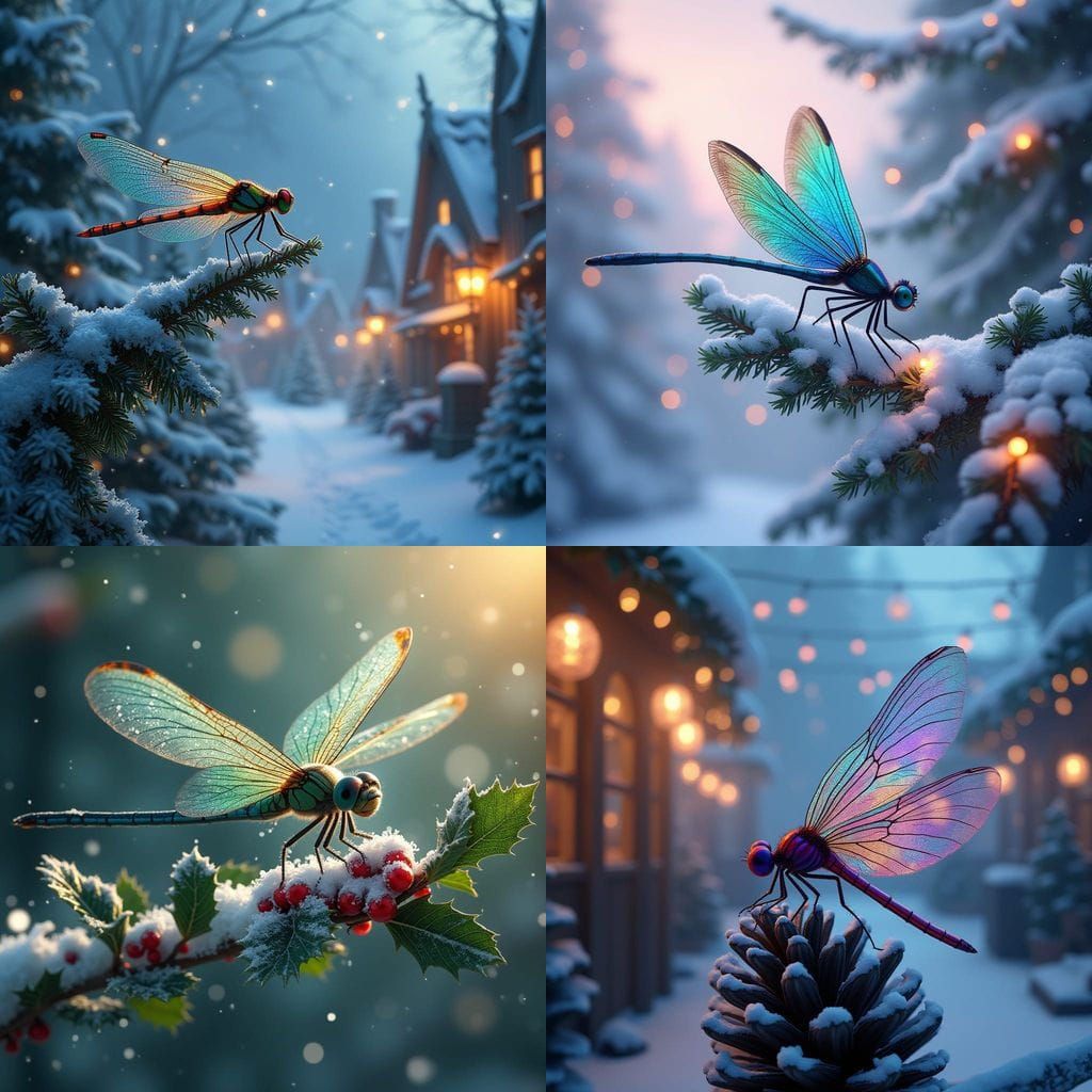 Magical Dragonfly Among Winter Whimsy