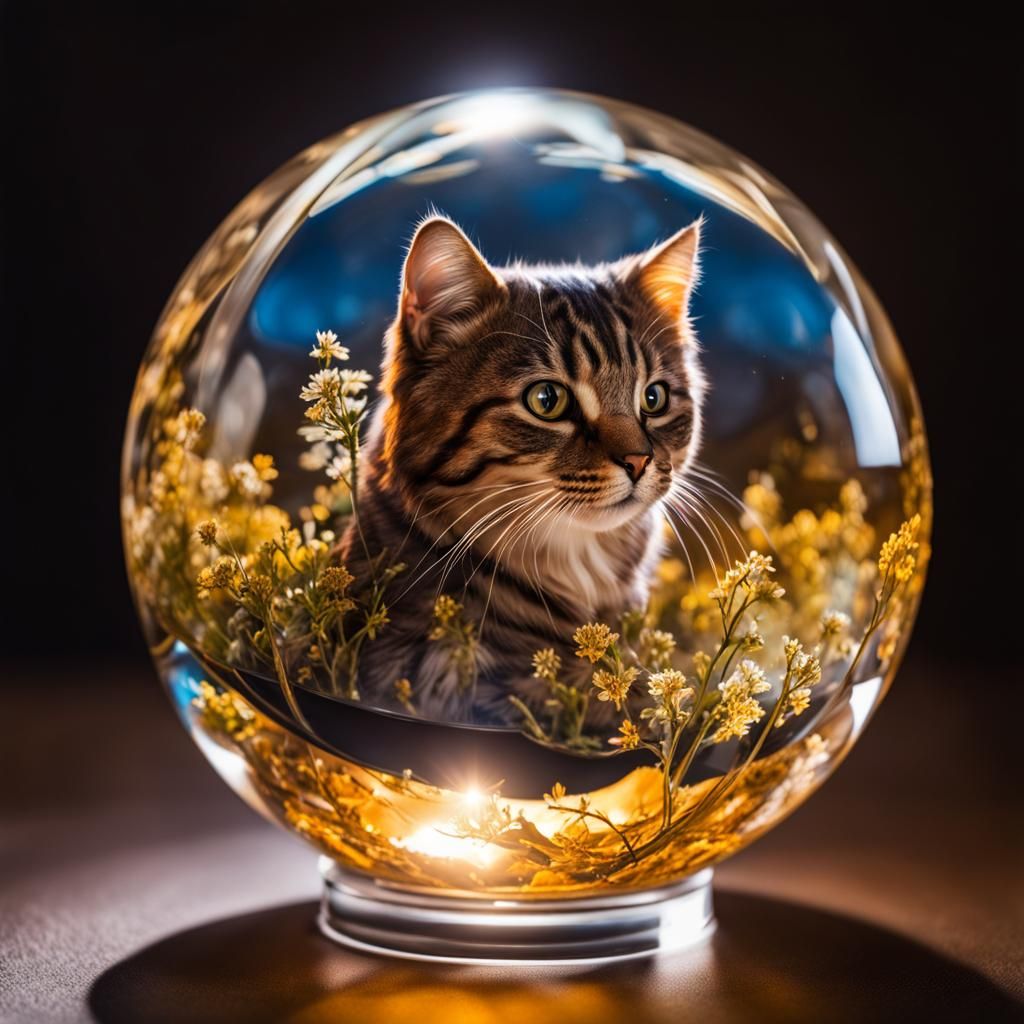 Anime Cat and Mouse in Glass Globe