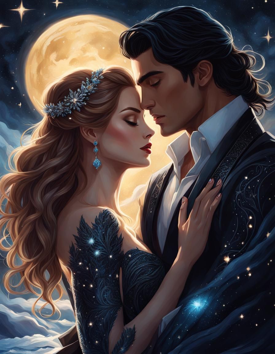 Lovers in Starlight Gown: Hyperrealistic Digital Art