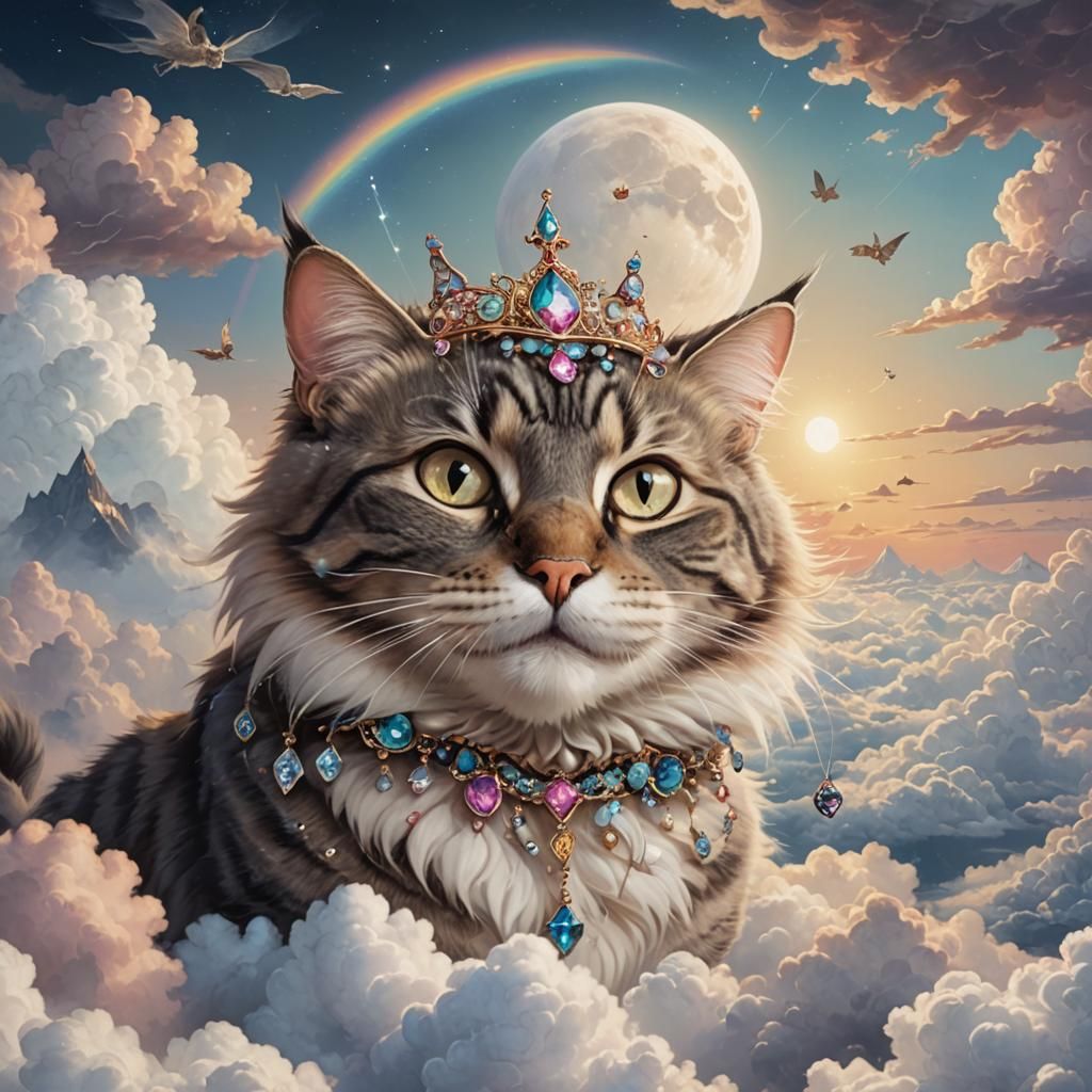 Magical Cat Smiling Above the Clouds
