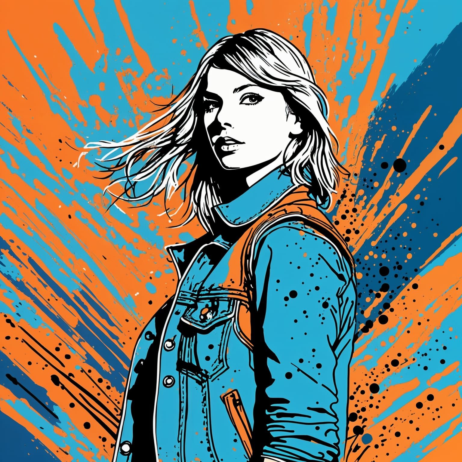 Colorful Crayon-Style Drawing of Woman in Denim