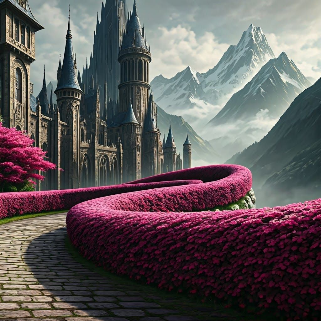 Majestic Castle Nestled in Snow-Capped Mountains