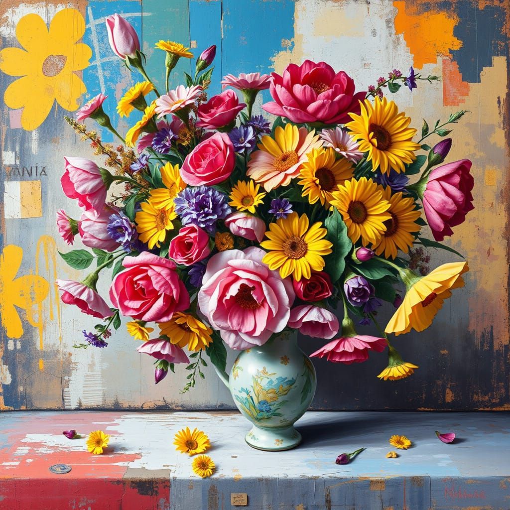 Rococo Floral Still Life in Neo-Expressionist Style