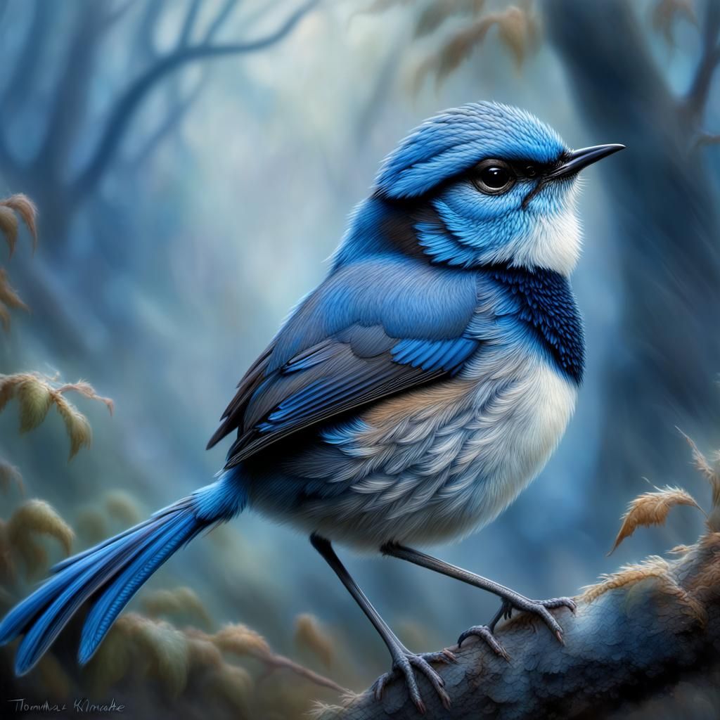 Hyperrealistic Blue Wrens in Ethereal Light