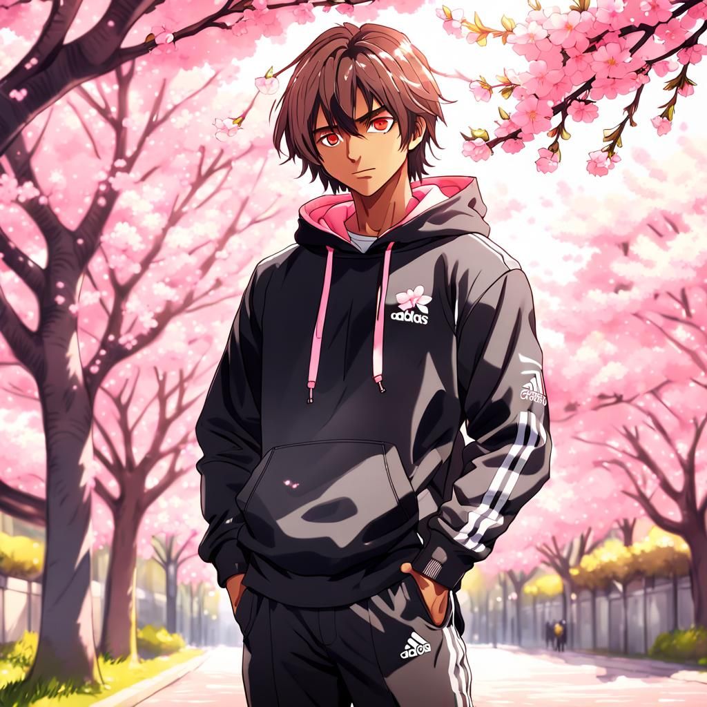 Anime Man Under Cherry Blossom Tree