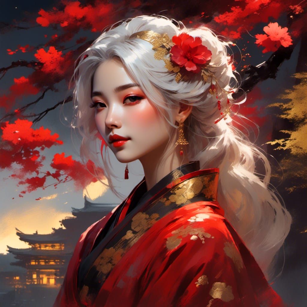 Gothic Geisha Portrait in Pastel Style