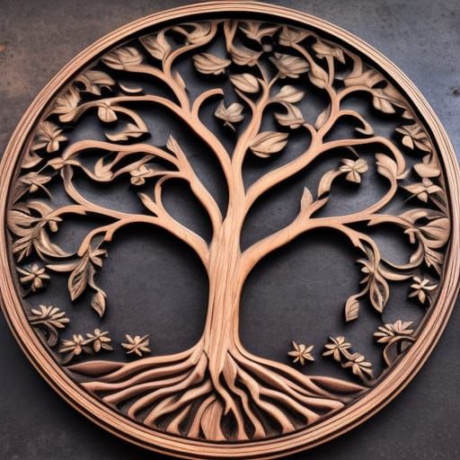 Distressed Oak Carving of the Tree of Life