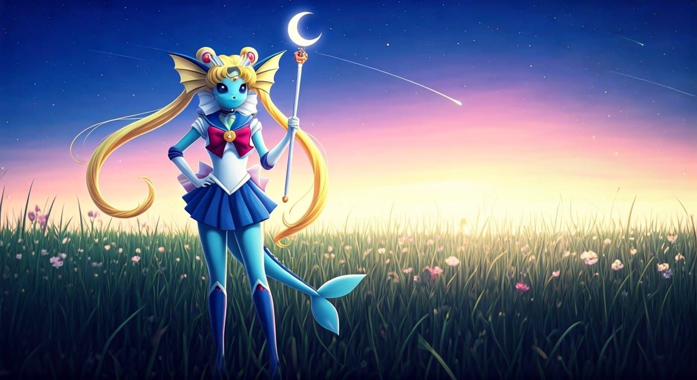 Sailor Moon Vaporeon Empowered by Celestial Magic