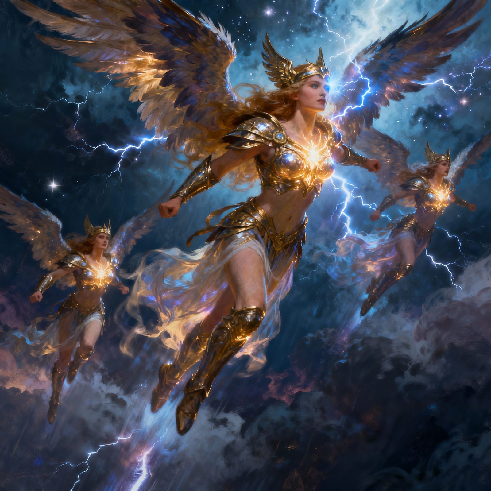 Valkyries Swooping Through Stormy Sky